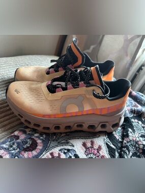 On Cloud On Running Women's Sneakers in Beige with Orange and Pink Accents